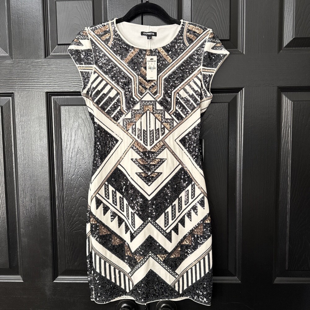 Express Black Gold Sequin Dress NWT Women’s Small New Year’s Eve Party